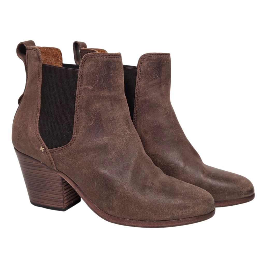 Rag & Bone Walker Chelsea Boots Womens Sz 7 Brown Suede Block Heel Ankle Bootie